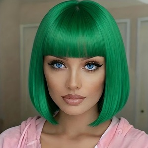 Perruques Bob européennes et américaines pour femmes, multicolores, avec frange, <span class=keywords><strong>cheveux</strong></span> courts, pleine tête, en fibre haute température, fabriquées à la machine, pour changer de <span class=keywords><strong>coiffure</strong></span> - Product Image 5