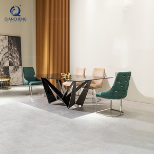 Muebles de Comedor, Mesas y Sillas de Acero Inoxidable, Juego de Mesa de Comedor de Vidrio Templado Estilo Francés - Product Image 3