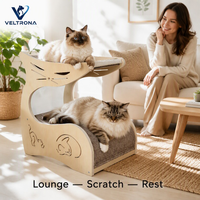 Tour pour chat sculpturale avec structure en contreplaqué, découpes en forme de silhouette de chat, plateforme moquettée, mobilier d'intérieur, vente en gros