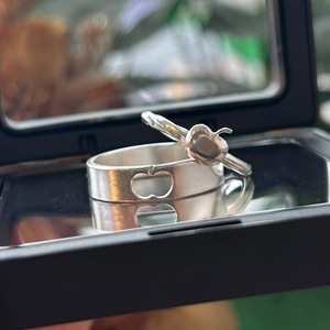 S925 Pure Silver Apple Ring for <b>Couples</b> Geometric Pattern with Layered Niche Design Creative Personality Versatile Birthday Gift - Product Image 1