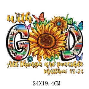 Christian Faith Sunflower Design Impresora DTF Transferencia Dios Todas las cosas son posibles Prensa <span class=keywords><strong>de</strong></span> calor PET Pegatinas temáticas cristianas - Product Image 2