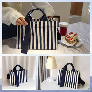 Lettre colorée rayures motif toile sac fourre-tout femmes décontracté réutilisable coton sac à bandoulière et sac à main à la mode impression conception - Product Image 5