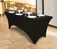 Nappes de table rectangulaires en polyester noir avec logo personnalisé, pour fêtes, banquets, mariages, extensibles en spandex, 6 pieds