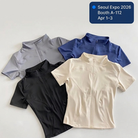 Veste de sport pour femme YiMo, respirante, légère, zippée, pour la course à pied, le yoga, la remise en forme, 100% polyester, manches courtes, col rond, coupe régulière