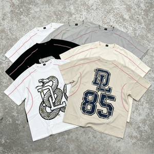 เสื้อยืดโอเวอร์ไซส์ผ้าคอตตอนหนาน้ำหนักมากสำหรับผู้ชาย พิมพ์ลายตามสั่ง ทรงบ็อกซี่ฟิต ล้างสีแบบวินเทจ 260gsm ดีไซน์ทำเก่า - Product Image 1