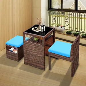 籐家具セット防水モダンアルミガラストップバルコニーパティオダイニングコーヒー屋外ガーデンテーブル