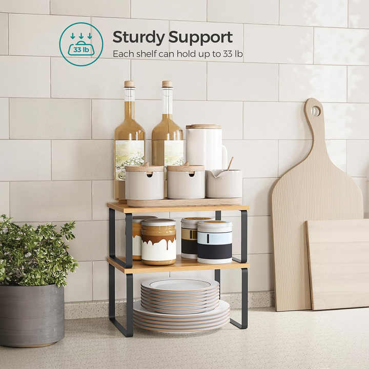 Set of 2 Kitchen Counter Shelves Spice Rack Stackable Kitchen Storage