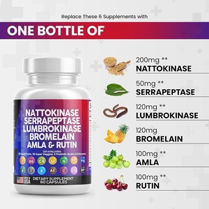 Oem nattokinase קפסולות עם כורכום סרפקטז lumbokinase תוספת לתמיכה בריאותית ובריאות משותפת - Product Image 3