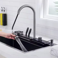 Évier de cuisine moderne multifonctionnel en acier inoxydable 304 de qualité supérieure, finition nano polie, à cuve unique, avec robinet