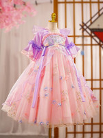 Robe Hanfu en polyester pour filles, style chinois, costume de princesse pour spectacle, coupe trapèze longue, pour fête, danse, anniversaire