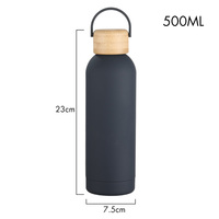 Botol Air Vakum Isolasi Stainless Steel 500ml dengan Tutup Bambu, Pegangan, Dinding Ganda, Termos, Logo Custom
