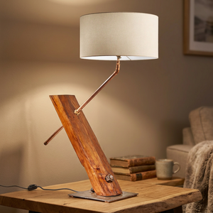 Rustic Farmhouse Wood Copper LED <b>Desk</b> Lamp with Drum Shade Decorative Floor Lamp for Living Room Bedroom Study - Product Image 2