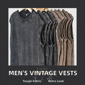 Camiseta Vintage Oversize de Hombre Personalizada, de 230 Gsm, con Lavado Ácido, Estilo Urbano, con Mangas Tejidas, Camisetas sin Mangas Lisas - Product Image 2