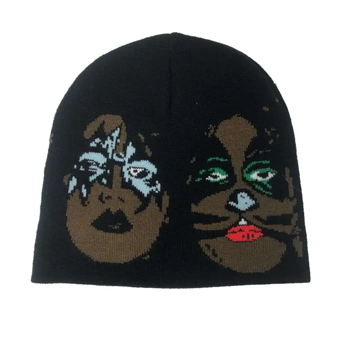 Custom jacquard Skull Fleece Ski Cap Skully Merino Wool Slouchy Warm Beanie Womens Long Winter Hat