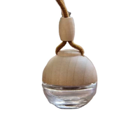 Diffuseur de parfum pour voiture en verre en forme de boule, flacon de parfum givré de 6 ml avec couvercle en bois, vente en gros