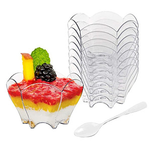 100 Pack 2.5oz Mini Plastic Dessert cake Cups with 100 Spoons Clear Small Serving Bowl for Tasting Party Desserts Appetizers