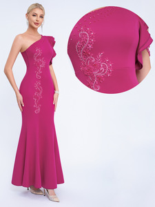 <span class=keywords><strong>Robe</strong></span> de soirée longue asymétrique à col oblique et volants, coupe ajustée, pour <span class=keywords><strong>demoiselle</strong></span> <span class=keywords><strong>d</strong></span>'<span class=keywords><strong>honneur</strong></span> - Product Image 2