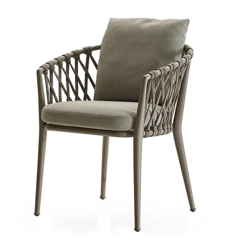 Vente en gros de chaises d'extérieur en aluminium empilables avec corde pour patio, bistro, café, meubles, hôtel, jardin, restaurant