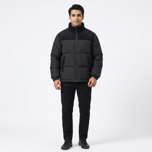 Factory Direct <b>Men</b> Formal <b>Canvas</b> Coated Puffer <b>Jacket</b> Quilted Winter Wear with Stand Collar Front Logo <b>for</b> Wholesale OEM Service - Product Image 1