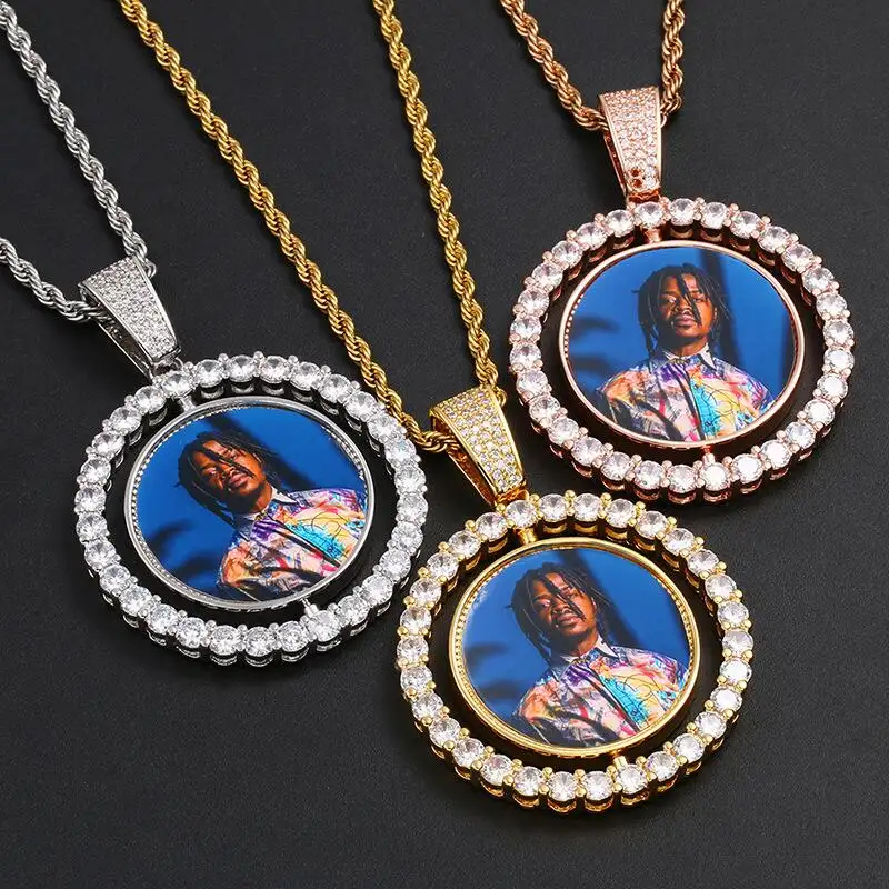 RubySub Hip Hop Circle Bling Rotating Sublimation Necklace Jewelry Blanks Stainless Steel Chain