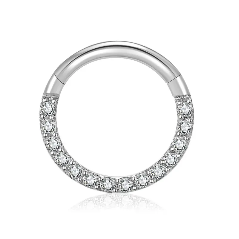 Superstar Brand 316l Surgical Steel Cz Setting Hinged Segment Ring Clicker Nose Hoops Earrings