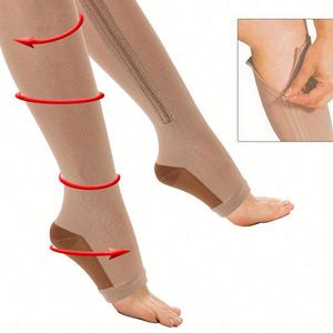 Calcetines de compresión con cremallera para mujer/hombre, calcetines hasta la rodilla con punta abierta, para quemar grasa, belleza de <span class=keywords><strong>las</strong></span> piernas, prevención de <span class=keywords><strong>venas</strong></span> varicosas, para dormir - Product Image 2