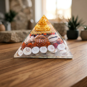 Pyramide en résine transparente ornée de perles coquillages en spirale, décoration Feng Shui sculptée pour la maison, cadeau ou présentation - Product Image 3