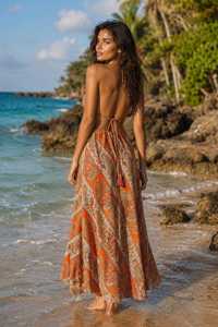 Handmade Woven Silk Halter Floor-Length Natural Waist Bohemian Festival Wear for Women | Summer <b>Beach</b> Dress - Product Image 2