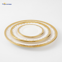 Assiettes en céramique de luxe de 9 pouces avec bord doré, nouvelle porcelaine fine, vaisselle réutilisable, ensembles de vaisselle élégants, directement de Dubaï, Moyen-Orient