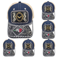 Topi Baseball Jaring 6 Panel Snapback Unisex dengan Logo 3D Western Metal, Sablon Sutra, Bahan Denim Kanvas untuk Aktivitas Luar Ruangan dan Memancing