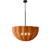 Lustre suspendu en rotin tressé style ferme, largeur 80 cm, 4 lumières, culot E26, structure métallique pour éclairage intérieur de maison, salle à manger, salon