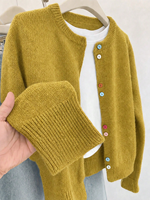 Cardigan en tricot respirant à col coloré et boutons, manches longues, style preppy, pour femme (personnalisable)