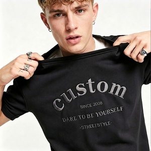T-shirt da <span class=keywords><strong>uomo</strong></span> personalizzate in cotone con ricamo 3D, all'ingrosso, con logo personalizzato, pesanti, 100% cotone - Product Image 4