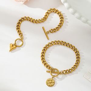 Custom Charm <b>Bracelet</b> Luxury Non Tarnish 14k 18k <b>Gold</b> Plated 316l Stainless Steel Flower Heart <b>Bracelet</b> for Women - Product Image 2