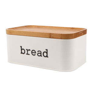 Kitchen Storage Vintage Metal Bread Box With Bamboo Cutting Board Lid