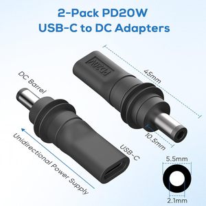 USB C 转 DC <span class=keywords><strong>5.5mm</strong></span> X 2.1mm 电源适配器，Pd 100w USB C 母头转 DC5521 公头连接器充电桶插座电源适配器 - Product Image 2