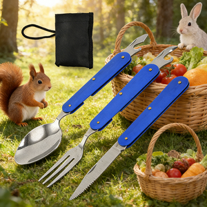 Portable Stainless Steel Outdoor Picnic Camp <strong>Tableware</strong> Multifunctional Spoon Fork Knife EDC Camping Cutlery <strong>Set</strong> - Product Image 3