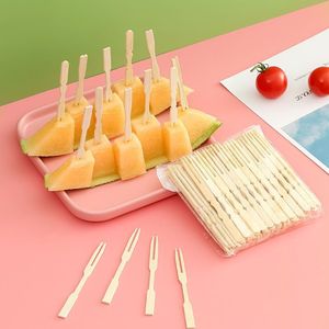 Fourchettes de dégustation de fruits en bambou naturel salubre pour les aliments ECO BAMBOO pour les zones fraîches d'épicerie et les comptoirs d'échantillonnage au détail - Product Image 4