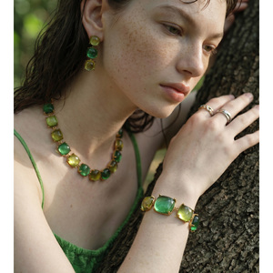 Ensemble de bijoux JINYOU 5780 vintage, bracelet, <span class=keywords><strong>collier</strong></span> et boucles <span class=keywords><strong>d</strong></span>'oreilles en résine carrée plaquée <span class=keywords><strong>or</strong></span>, résistant à l'eau - Product Image 4