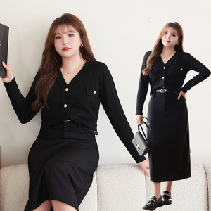 Cardigan en tricot à col en V Runqi, manches longues, anti-boulochage, pour femme, automne, grande taille, noir, avec boutons, style simple - Product Image 3