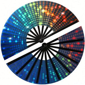 Ventilateur pliant grand format Guansen écologique, personnalisable avec logo imprimé UV, en tissu Oxford satiné, motif floral sculpté, en bambou et soie - Product Image 2