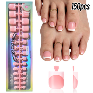 5*30 pièces Faux ongles de pieds à presser French Manucure, courts carrés, rose nude, en <span class=keywords><strong>gel</strong></span> souple, 15 tailles, réutilisables - Product Image 1