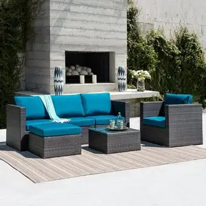 Goedkope Rotan Rieten Buitenshuis Set Tuin Rotan Sofa Sets Moderne Natuurlijke Rotan Tuinmeubilair Met Vuurplaats