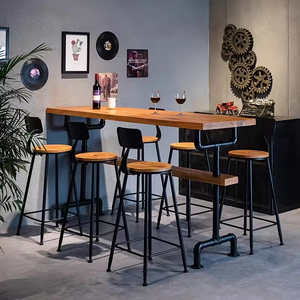Wooden Counter Height Table Set with Metal Stools for <strong>Pub</strong> and <strong>Bar</strong> Spaces - Product Image 1
