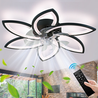 Ventilateur de plafond commercial moderne avec télécommande, moteur AC/DC, 3 vitesses, intensité variable, forme de fleur en acrylique, source LED, pour hôtels