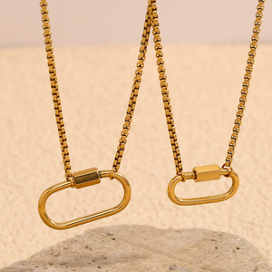 Chunky Simple 18K Chapado en oro Acero inoxidable Escalada Gancho Botón Colgante <span class=keywords><strong>Cadena</strong></span> de eslabones Mujeres Joyería de moda Collares - Product Image 3