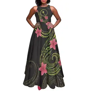 Plus Size Maxi Dresses Chuuk Island Plumeria Print Summer Maxi Dresses 2022 Sleeveless Hot Selling Elegant Dresses Women Evening