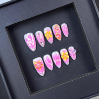Ongles artificiels en acrylique de luxe sur mesure, de haute qualité, faits à la main, à couverture complète, forme amande, avec diamants colorés