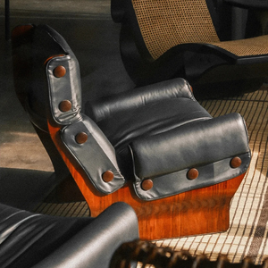 Sillón con Base de Trineo, Tapizado en Cuero con Botones, Diseño Rústico con Marco de Madera, Asiento de Descanso Antiguo para Villa - Product Image 2