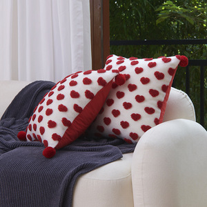Taie d'oreiller décorative touffetée <span class=keywords><strong>coeur</strong></span> d'amour <span class=keywords><strong>rouge</strong></span> Saint Valentin pour anniversaire mariage - Product Image 6